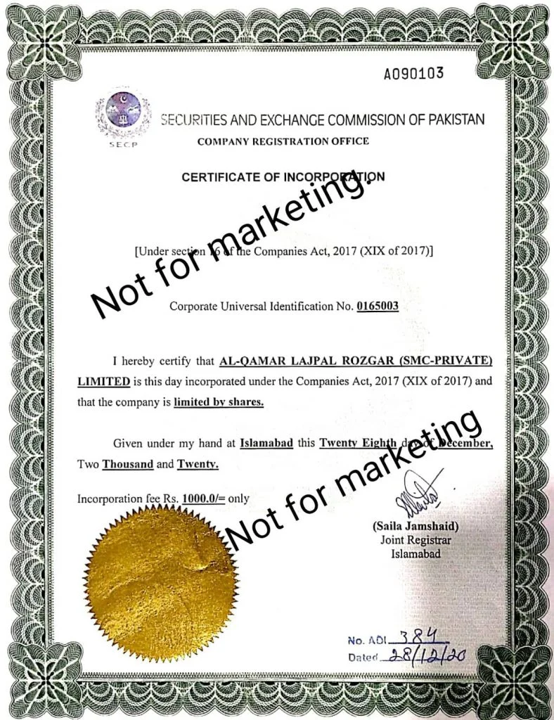 SECP Registration Certificate